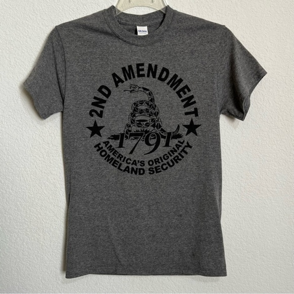 2nd Amendment Gray Cotton Blend Graphic Short Sleeve T-Shirt Top New Small